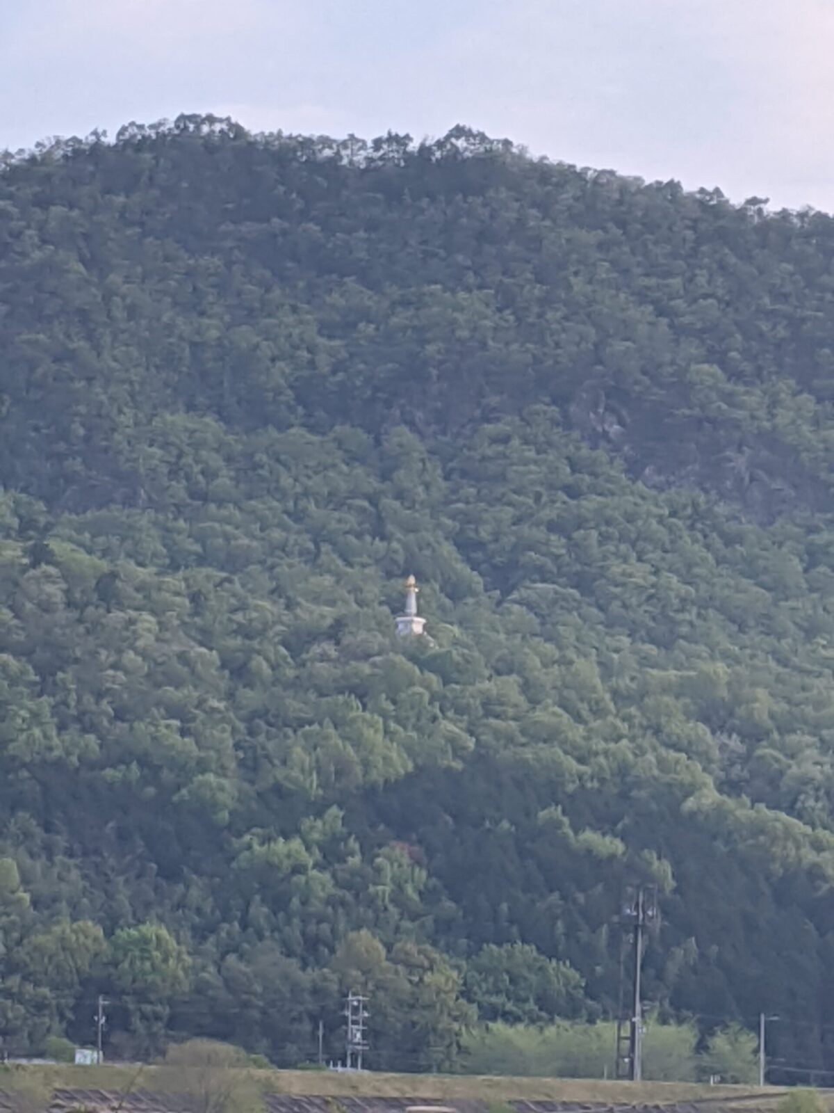 あれは、何？岐阜公園の近くの山の上に見える白い塔。